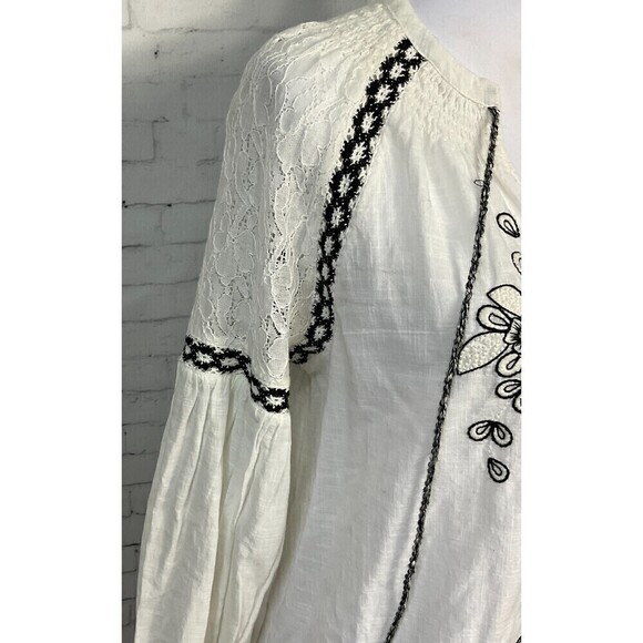 Anthropologie Calligraphie XS White Boho Lace Crochet Cotton Blouse Cottage - Picture 9 of 12